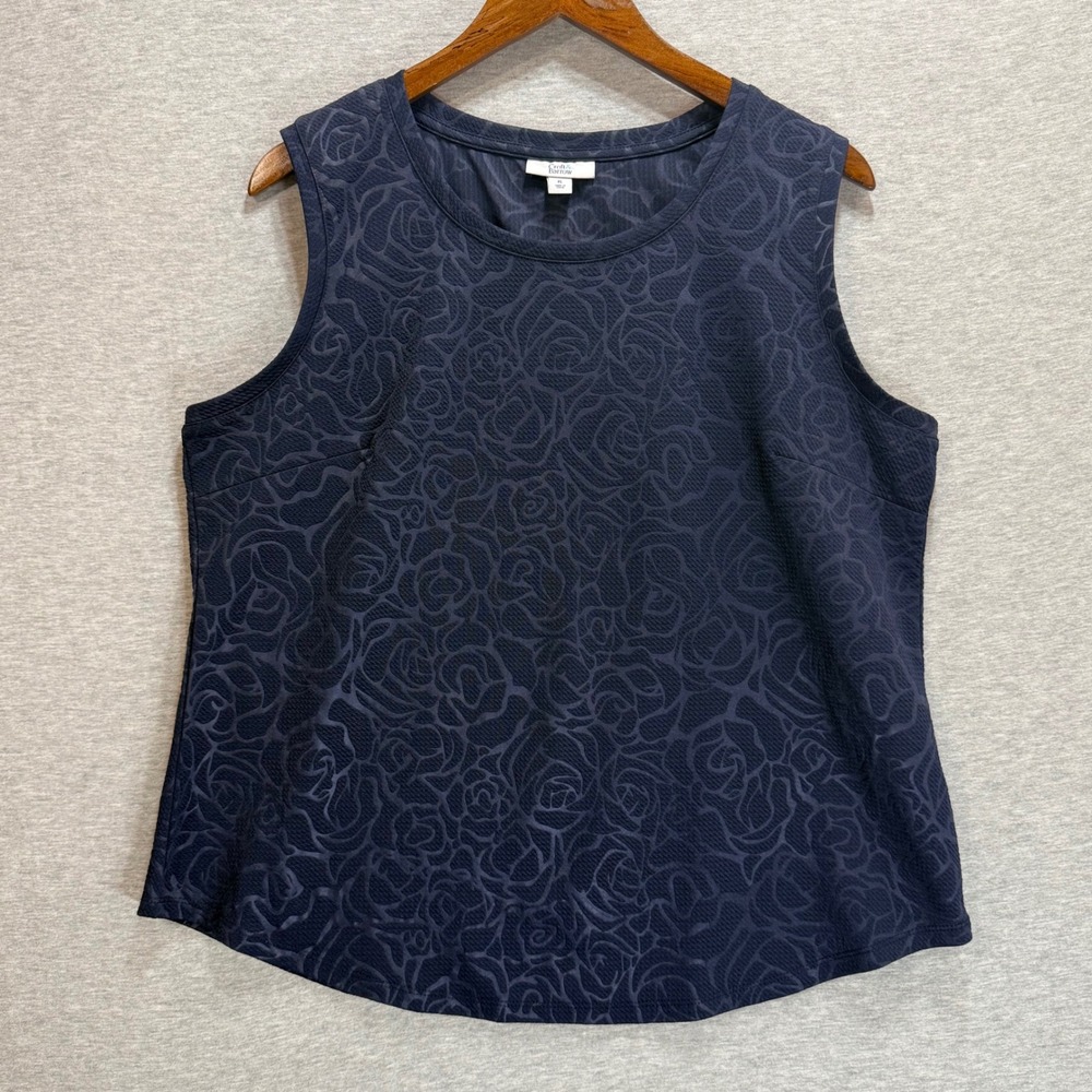 Croft & Barrow Tank Top Womens XL Navy Blue Floral Rose Jacquard Layering Casual